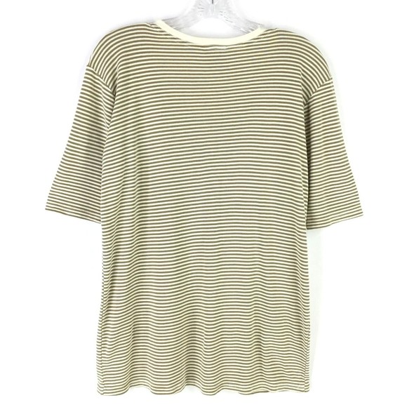 Drawstrings of Malibu Size L Travel T-Shirt Stripe Scoop Neck Beige Cream USA - Picture 3 of 7